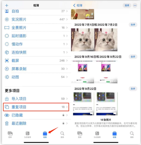 中和镇苹果手机维修分享iOS 16 中相册重复项目功能使用方法 