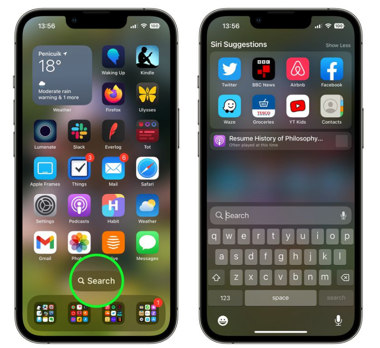 中和镇苹果手机维修分享升级到 iOS 16 后，如何删除主屏幕上的搜索按钮 