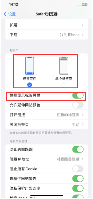 中和镇苹果手机维修分享Safari浏览器如何切换标签栏位置 