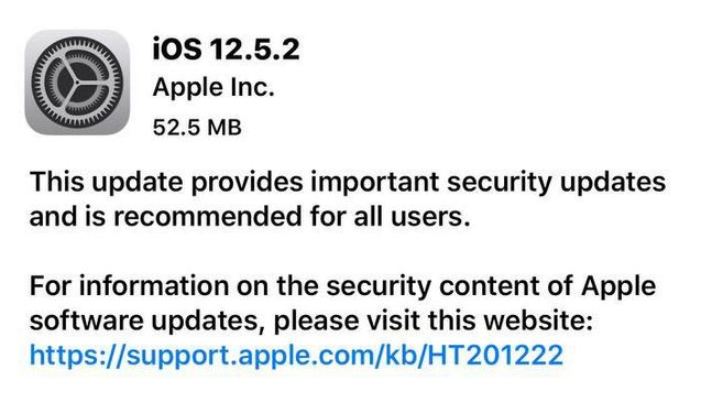 中和镇苹果手机维修分享iOS12.5.2发布，建议所有老苹果用户安装 